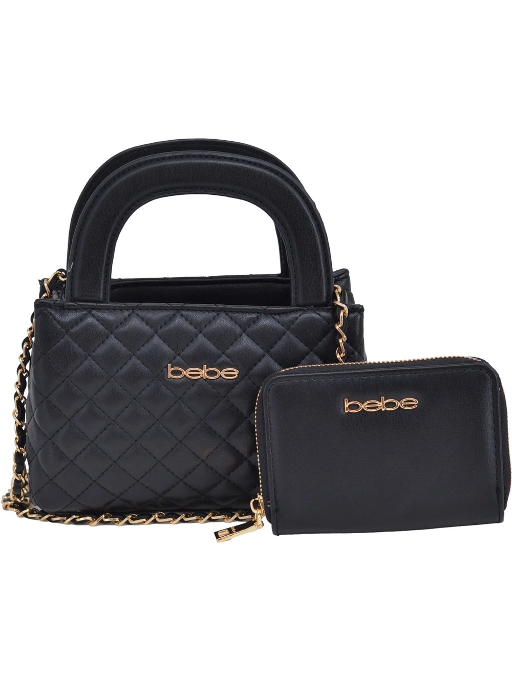 bebe Quilted Black Top-Handle Bag with Wallet